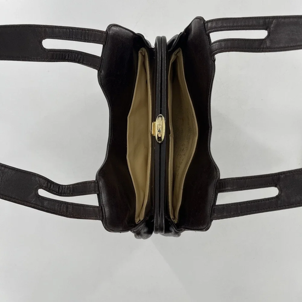 Vintage Mid Century‎ Modern Lou Taylor Leather Satchel Shoulder Brown Bag Mirror